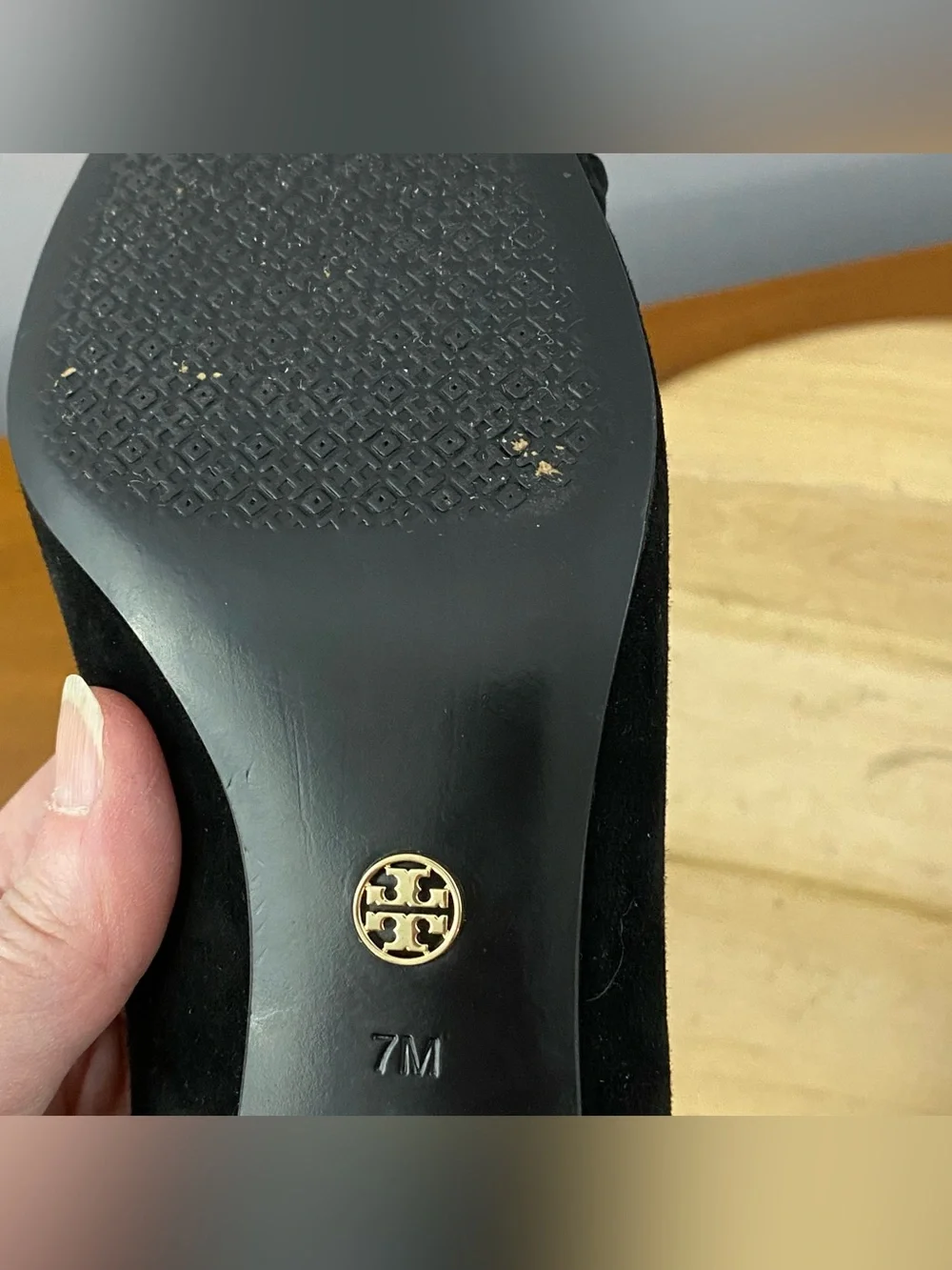 Tory Burch Colt Black Suede Studded Block Heel Pumps Round Toe Shoes Size 7M‎